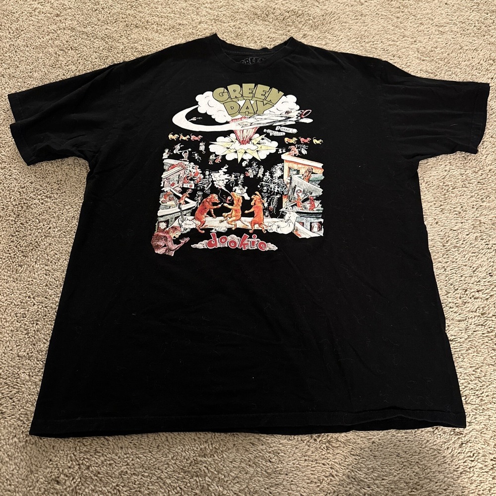 Green Day Dookie Album Cover Graphic T-Shirt Mens XL Black Punk Rock Band Tee
